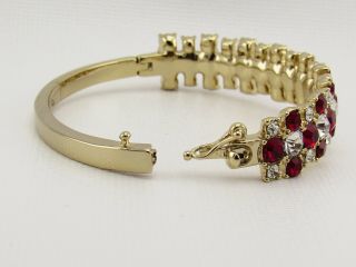 Vintage Givenchy Clear & Red Crystal Rhinestone Silver Tone Hinged Cuff Bracelet 4