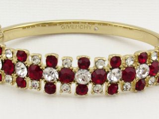 Vintage Givenchy Clear & Red Crystal Rhinestone Silver Tone Hinged Cuff Bracelet 5