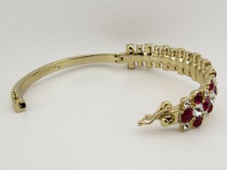 Vintage Givenchy Clear & Red Crystal Rhinestone Silver Tone Hinged Cuff Bracelet 8