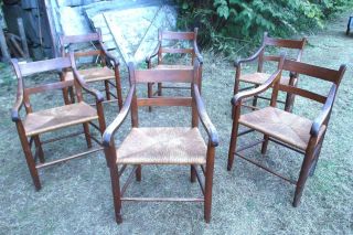 Set Of 6 Colonial Style Rush Seat Country Americana Ladderback Armchairs