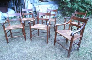 SET OF 6 COLONIAL STYLE RUSH SEAT COUNTRY AMERICANA LADDERBACK ARMCHAIRS 2