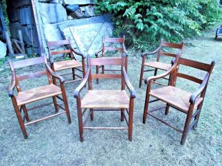 SET OF 6 COLONIAL STYLE RUSH SEAT COUNTRY AMERICANA LADDERBACK ARMCHAIRS 3