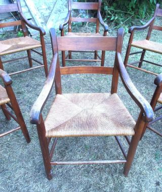 SET OF 6 COLONIAL STYLE RUSH SEAT COUNTRY AMERICANA LADDERBACK ARMCHAIRS 4