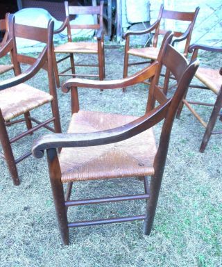 SET OF 6 COLONIAL STYLE RUSH SEAT COUNTRY AMERICANA LADDERBACK ARMCHAIRS 6