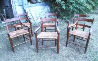 SET OF 6 COLONIAL STYLE RUSH SEAT COUNTRY AMERICANA LADDERBACK ARMCHAIRS 8