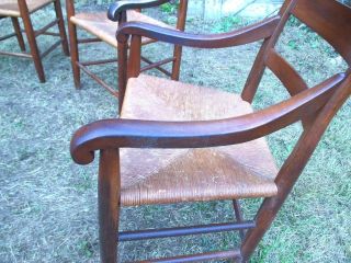 SET OF 6 COLONIAL STYLE RUSH SEAT COUNTRY AMERICANA LADDERBACK ARMCHAIRS 9
