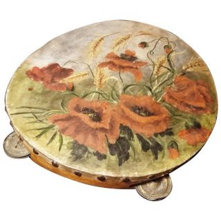 Antique Ww1 Tambourine,  Hand Painted With Poppies,  Remembrance