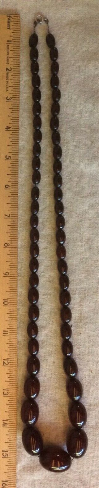 VINTAGE BAKELITE NECKLACE CHERRY AMBER RED OBLONG BEADS threaded on CHAIN 4