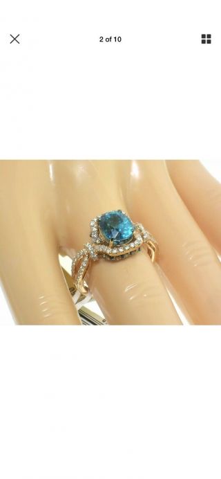 Priced To Sell Rare LeVian Couture Blue Zircon 18 K RG Ring Size 8 2