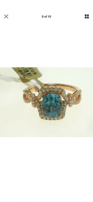 Priced To Sell Rare LeVian Couture Blue Zircon 18 K RG Ring Size 8 9