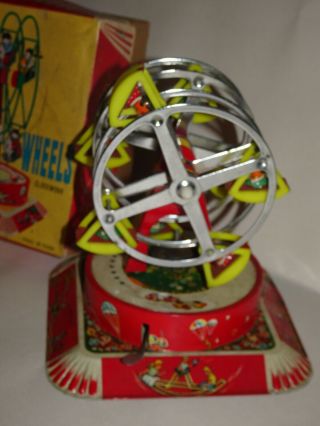 Red China Ferriis Wheels Merry go round Vintage Tin Toy 3