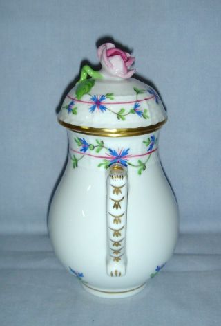 QUALITY VINTAGE HEREND PORCELAIN BLUE GARLAND SMALL COFFEE POT WITH ROSE FINIAL 3