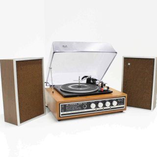 Vintage His Masters Voice Hmv 8,  8 Stereo Record Player With Speakers 605