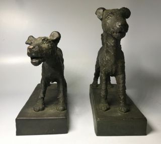 E.  B.  Parsons Kunst Bronze Terrier Dog Art Deco Statue Bookend Sculptures Gorham
