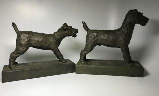 E.  B.  Parsons Kunst Bronze Terrier Dog Art Deco Statue Bookend Sculptures Gorham 9