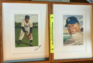 Rare Signed Mickey Mantle & Willie Mays Signed 1953 Topps Card Art Set 1541/2000