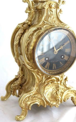 Antique Mantle Clock French Stunning C1870 Embossed Pierced Bronze Bell Striking 10