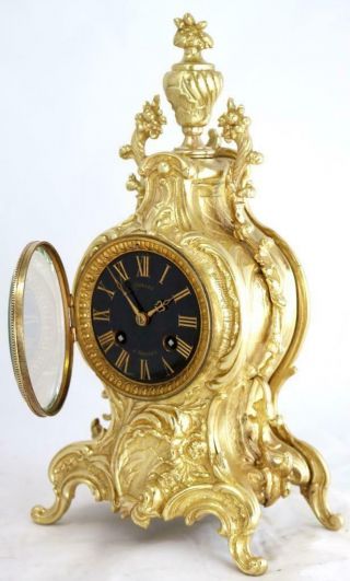 Antique Mantle Clock French Stunning C1870 Embossed Pierced Bronze Bell Striking 2