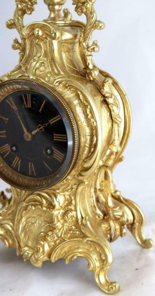 Antique Mantle Clock French Stunning C1870 Embossed Pierced Bronze Bell Striking 9