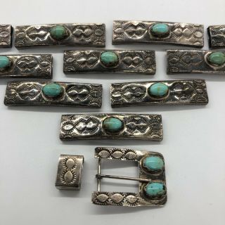 Vintage Native American Sterling Silver Turquoise Hat Band Belt Concho Stamped