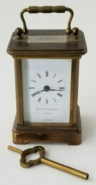 Vintage Miniature Matthew Norman London Brass Carriage Clock & Key 3 "