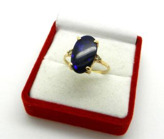 Vintage 14k Yellow Gold Black Opal Ring With Diamond Accent
