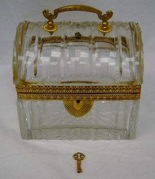 Vintage Lead Crystal Ormolu Casket Jewelry Box Trinket Chest West Germany A9467