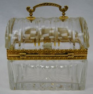 Vintage Lead Crystal Ormolu Casket Jewelry Box Trinket Chest West Germany A9467 4