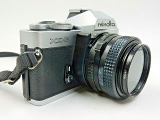 VINTAGE MINOLTA XD5 35MM CAMERA W/ MD 50mm 1:1.  7 LENS S/N: 4103438 MADE IN JAPAN 6