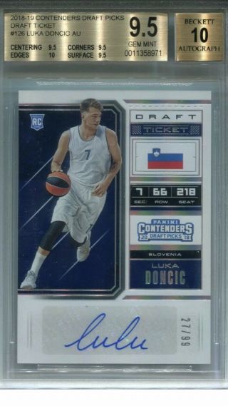 2018 Panini Contenders Drafts Luka Doncic 27/99 Auto Bgs 9.  5 10 Auto Rare Roy 