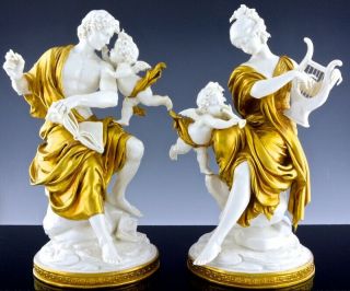 Gorgeous Pair G Calle Italian Gold Gilt Porcelain Ltd Ed Figures Musica & Poesia