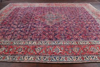 Vintage Geometric Vibrant Blue Ardebil Area Rug Hand - Made Oriental Carpet 9 