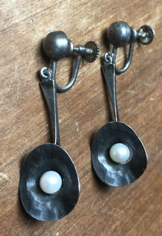 Vintage Modernist Ronald Hayes Pearson Sterling Silver Pearl Earrings