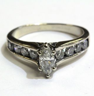 14k White Gold 1.  04ct Marquise Diamond Engagement Ring Band 4.  1g Estate Vintage