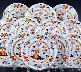 Set 12 C1830 English Porcelain Japan Imari Pattern Dinner Plates Spode