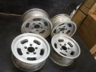 Set (4) Vintage Appliance 14 " X 6 Aluminum Slotted Mag Wheels Gm 4 3/4 Chevy Ii