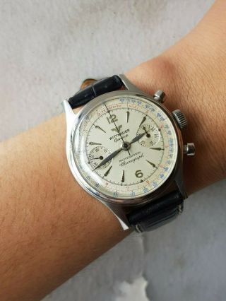 Vintage Wittnauer Professional Chronograph 3256 228t With Box And Paper
