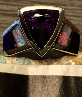 Very Rare Navajo Raoul Sosa 14K Gold Multi Gemstone Inlay Ring Size 6 $1895 Ret. 3