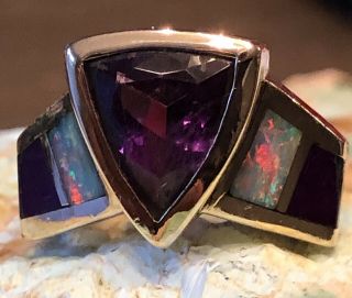 Very Rare Navajo Raoul Sosa 14K Gold Multi Gemstone Inlay Ring Size 6 $1895 Ret. 6