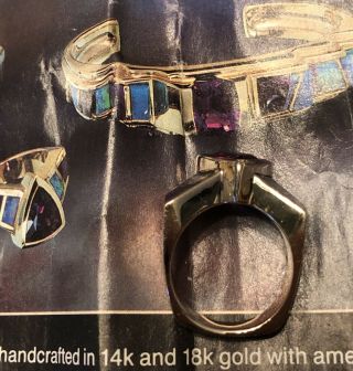 Very Rare Navajo Raoul Sosa 14K Gold Multi Gemstone Inlay Ring Size 6 $1895 Ret. 9
