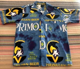Vtg 60s - 70s Primo Hawaiian Beer Aloha Shirt By Hawaiian Holiday