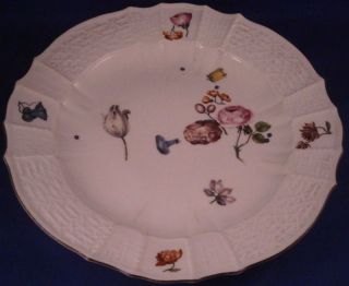 Antique Mid 18thc Meissen Porcelain Woodcut Flowers Plate Porzellan Teller Blume