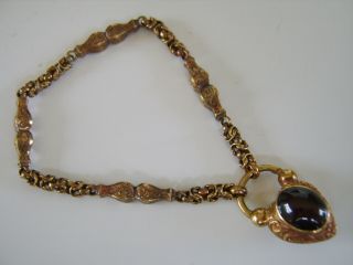 Rare Victorian Antique 9ct Gold Bracelet With Garnet Heart Padlock Clasp