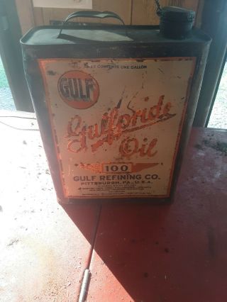 Rare Vintage Gulf Refining 100 Gulfpride Motor Oil One 1 Gallon Can Gas Station