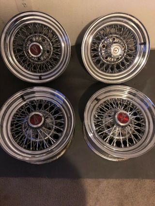 14 X 7 Vintage Wire Wheel Rims Lug Pattern With Center Caps,  Set Of 4