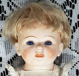 Antique All German 8 " Blonde Blue Eyes Bisque Doll Mold 585 Bent Legs