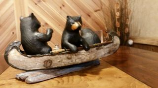 Black Bear Folkart Wood Carving Birchbark Canoe Duck Decoy Casey Edwards 5