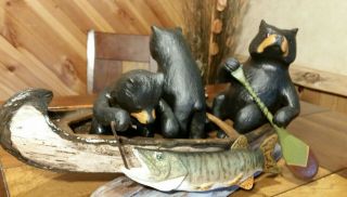 Black Bear Folkart Wood Carving Birchbark Canoe Duck Decoy Casey Edwards 8