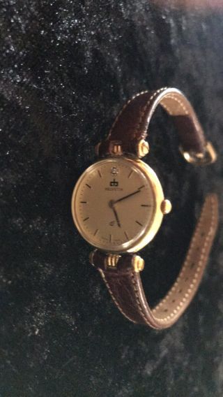 Helvetia Vintage Ladies Hand Winding 14k Diamond Swiss Made Wristwatch From 1960 2