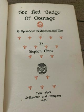 RARE True 1st Edition The Red Badge of Courage 1895 by Stephen Crane Civil War 4